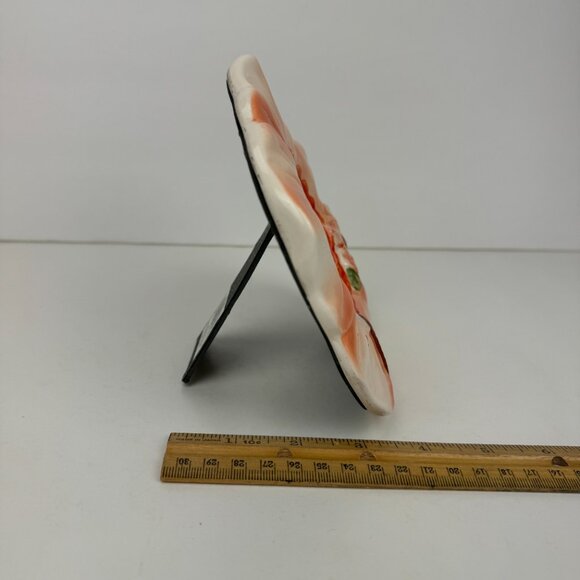 Vtg Tabletop Miniature Frame Ceramic Hibiscus Dragon Fly Glazed 3x3 Image Size - Picture 7 of 15